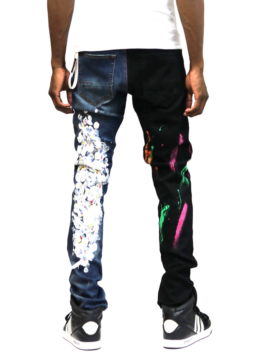 Dijon Limited Premium Washed Half and Half Skinny Denim Pants.