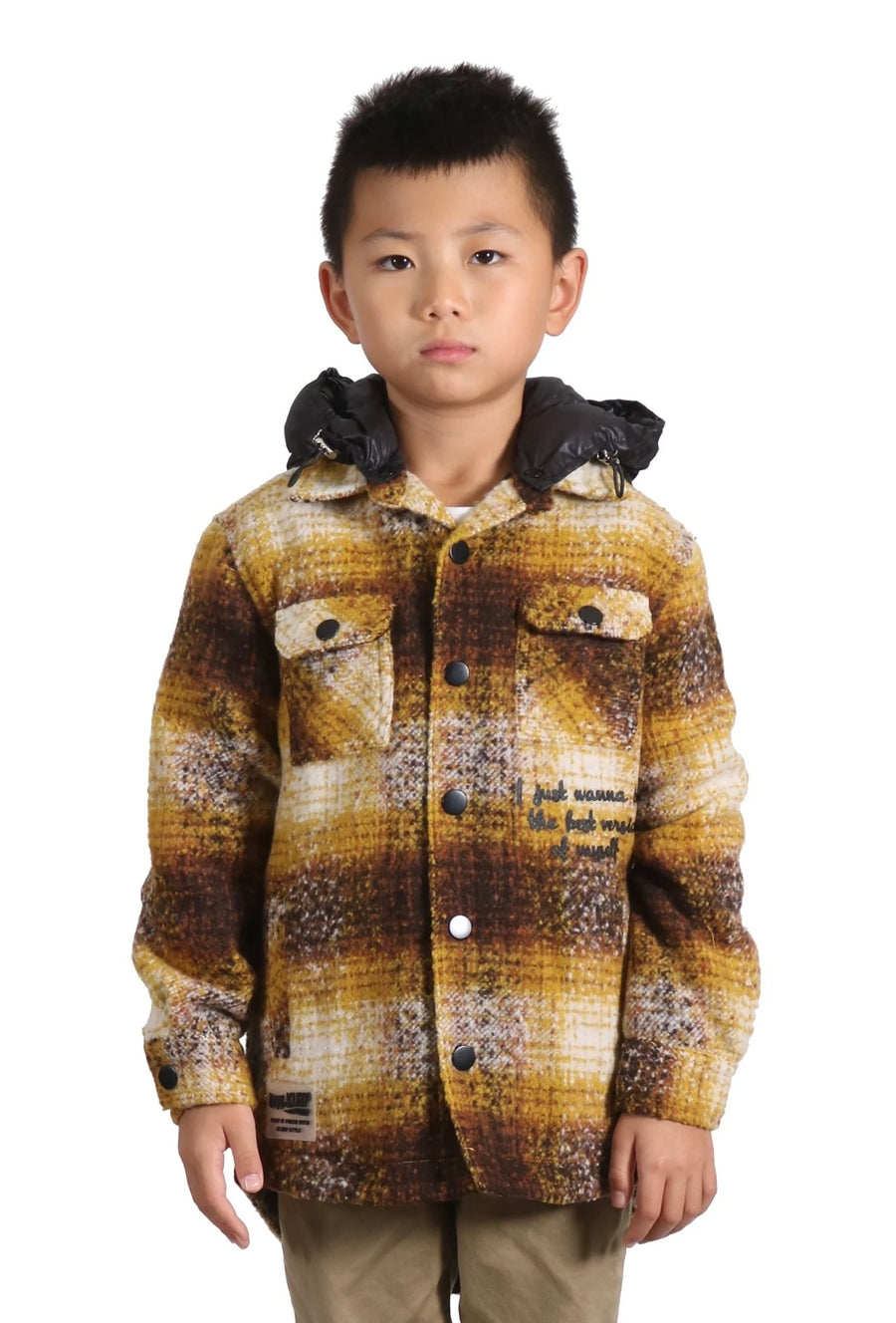 BENIT Kid's Oversize Flannel outer shirket with detachable padded cire hood