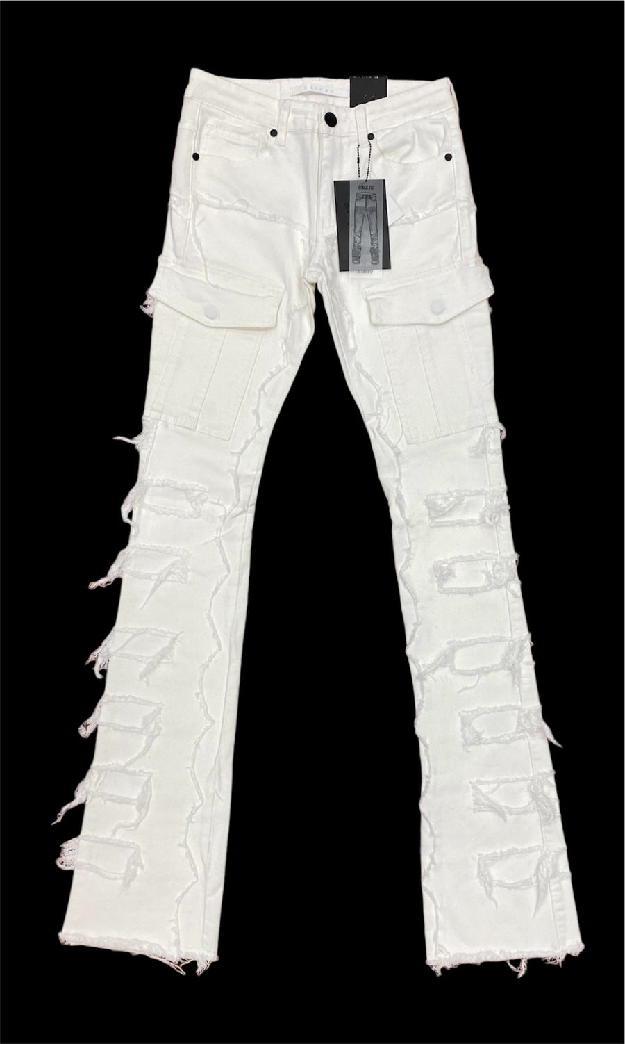 Kloud9 white ripped denim stack jeans