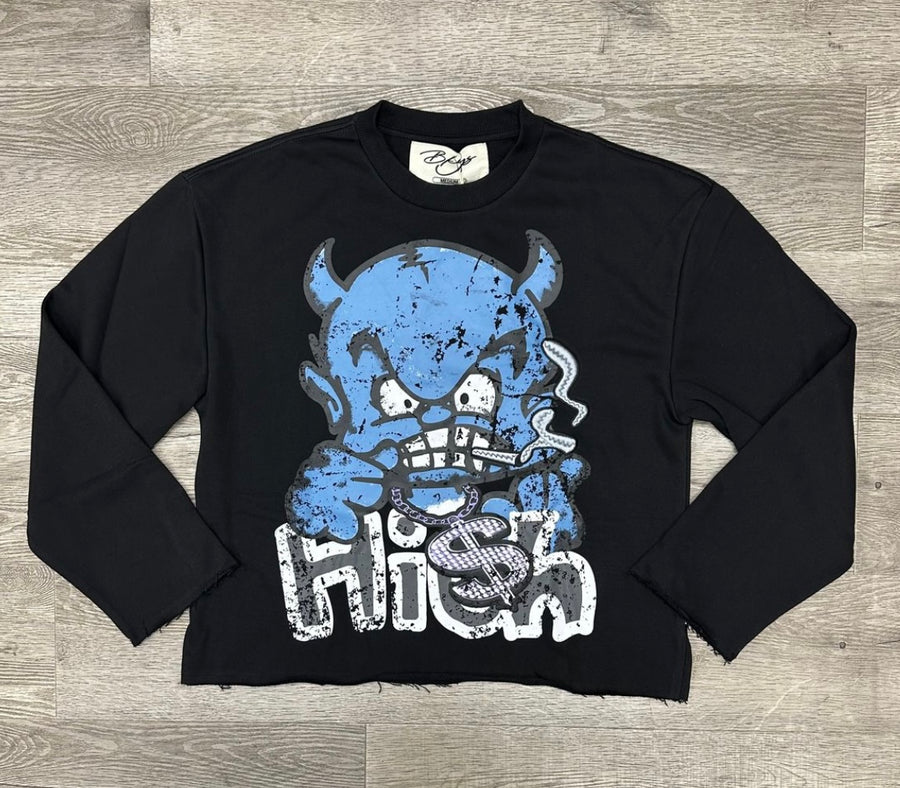 "HIGH LIFE" F-TERRY LONG SLEEVE CROPPED T-SHIRT