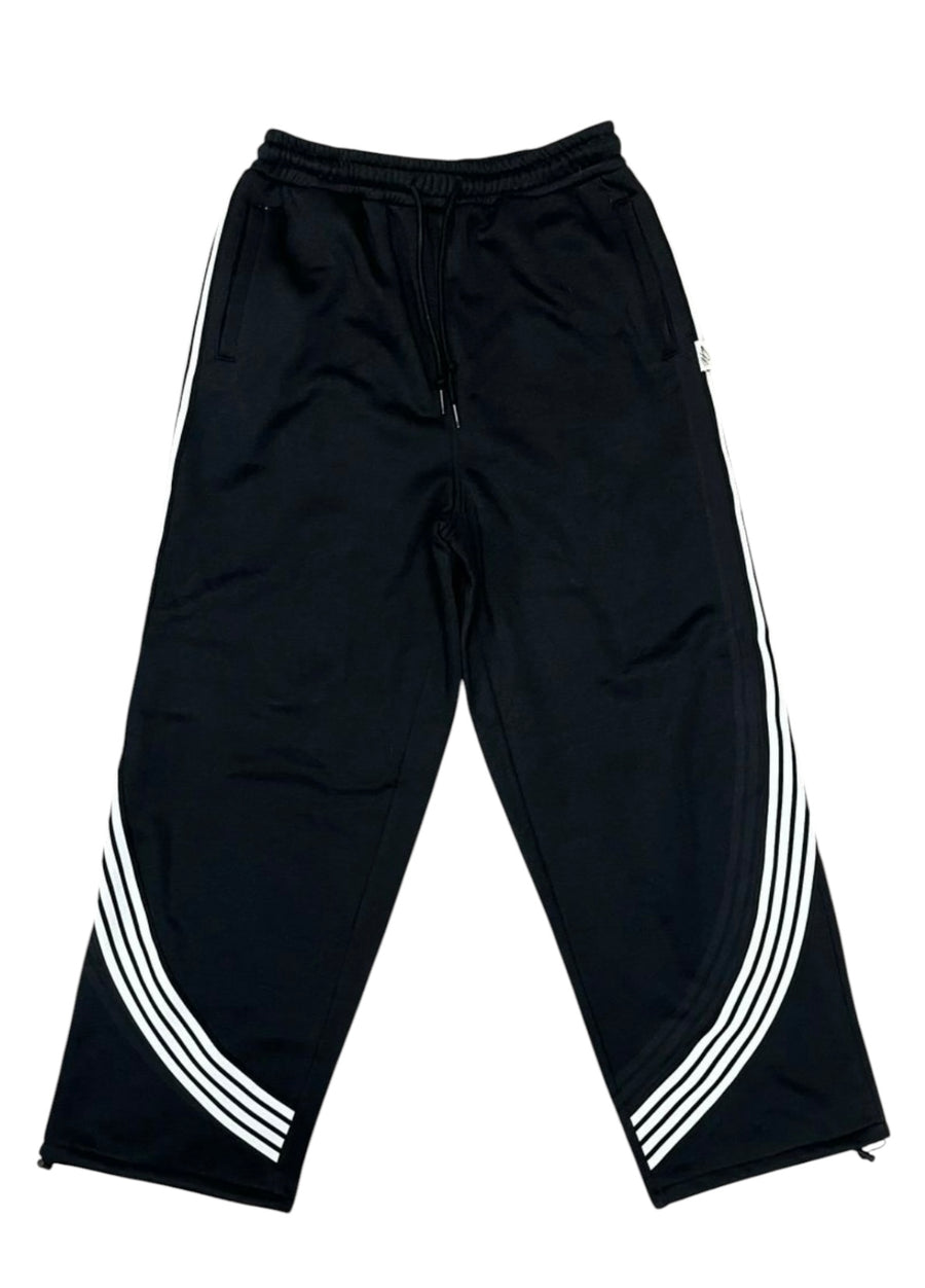 FLEECE STRIPED BAGGY PANTS( Black )